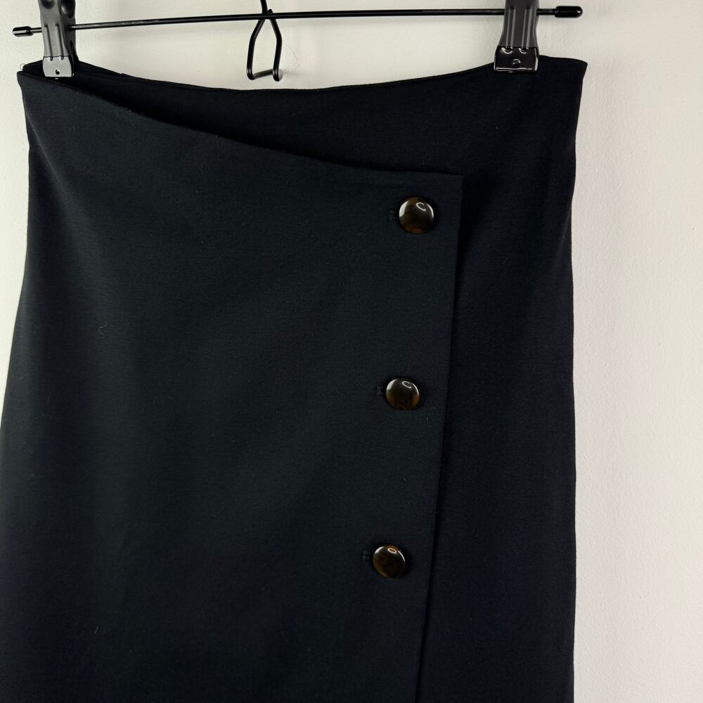 Babaton Aritzia Black Midi Pencil Skirt Billy Asymmetrical Waist Button Size 4 - Picture 3 of 9